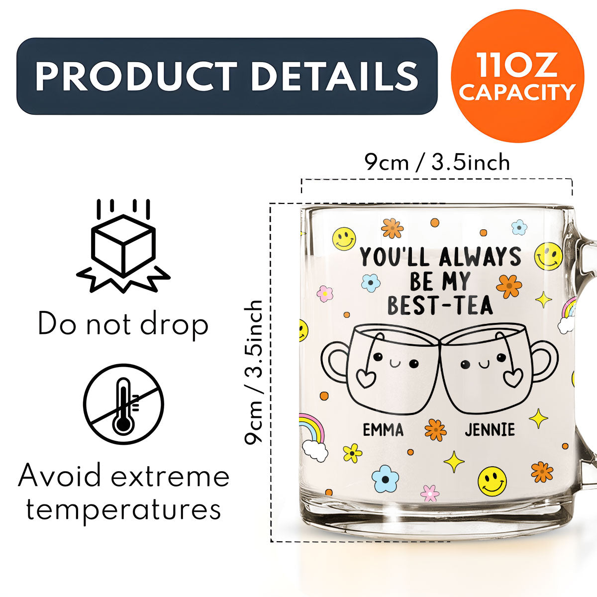 Custom Best Friend, Christmas & Birthday Friendship Keepsake Gift • You Will Always Be My Best-Tea - Personalized Glass Mug