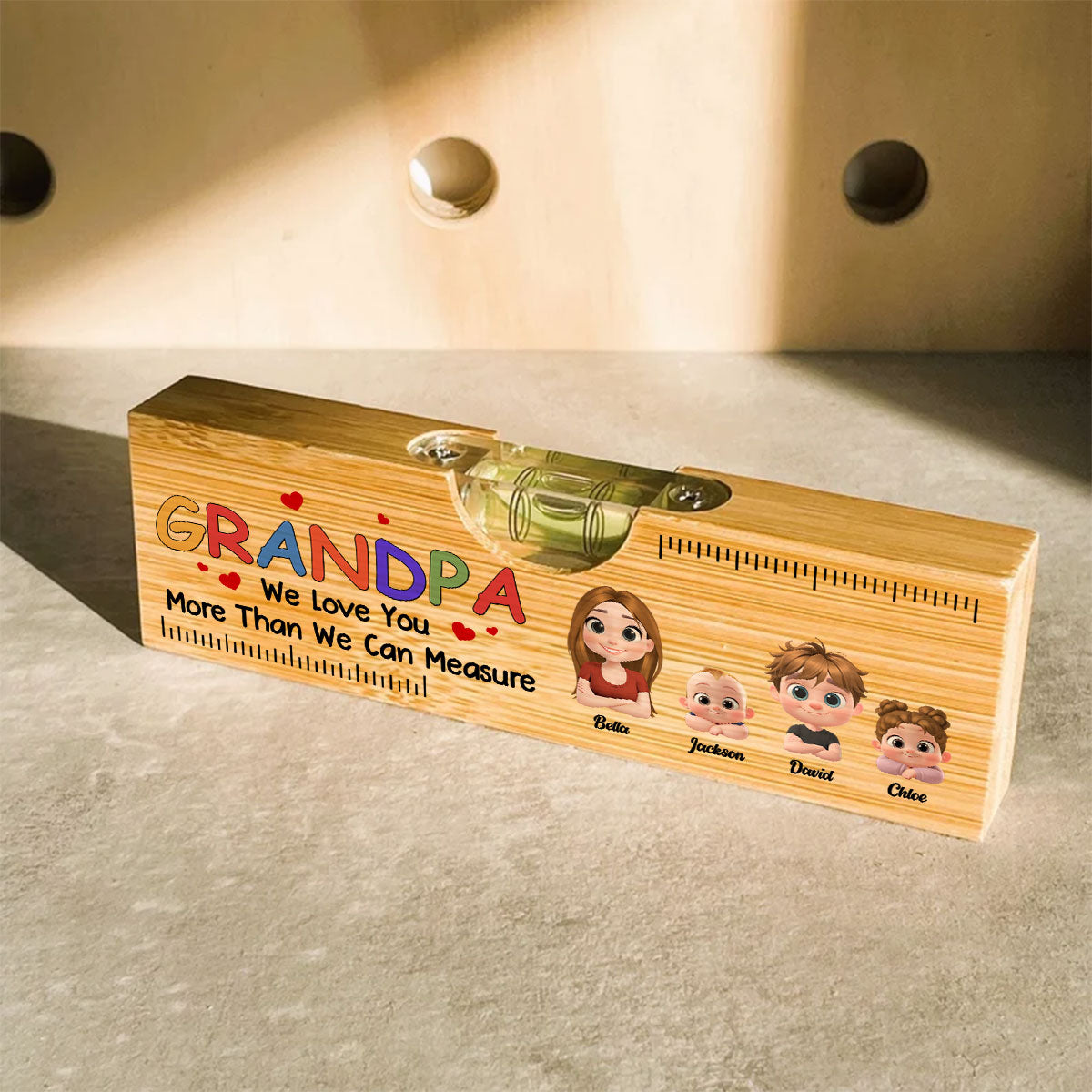We Love You More Than We Can Measure - Personalized Wooden Spirit Level Bottle Opener