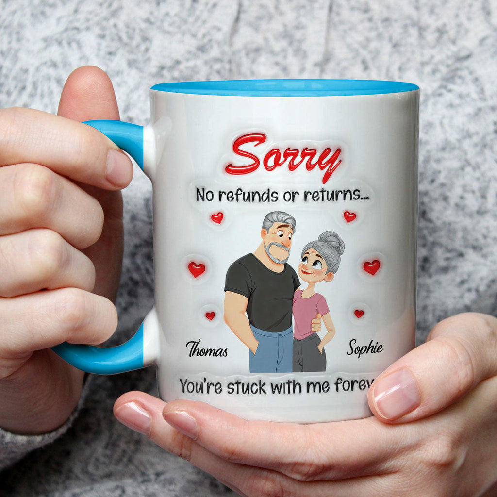 Custom Anniversary Keepsake Gifts For Couple • No Returns For Sure - Personalized 3D Inflated Effect Accent Mug