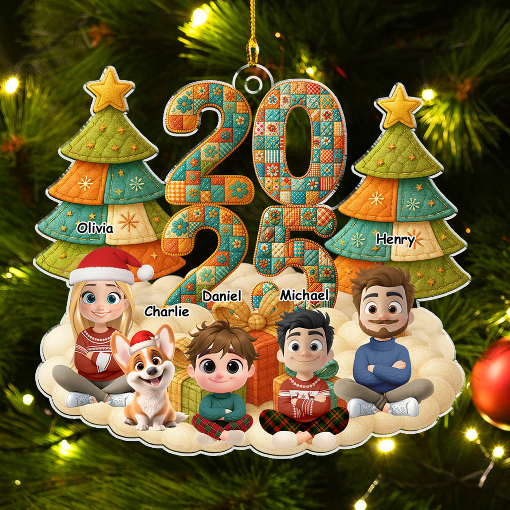 Custom Family Ornament, Christmas Gift for Family Members •  A Patchwork Family - Personalized Acrylic Ornament