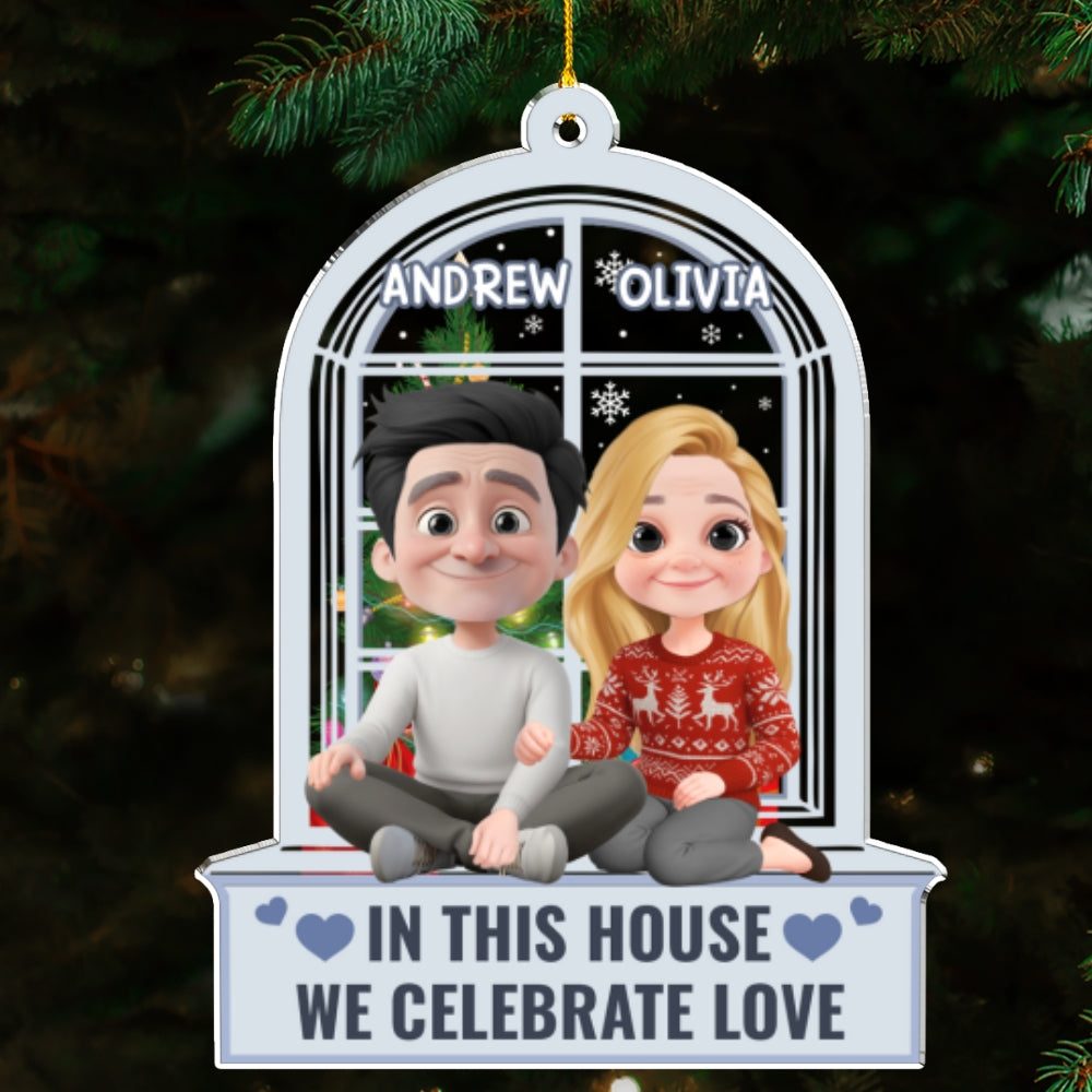 Custom Couple Christmas Ornament, Anniversary Gift •  Celebrate Love Window - Personalized Acrylic Ornament