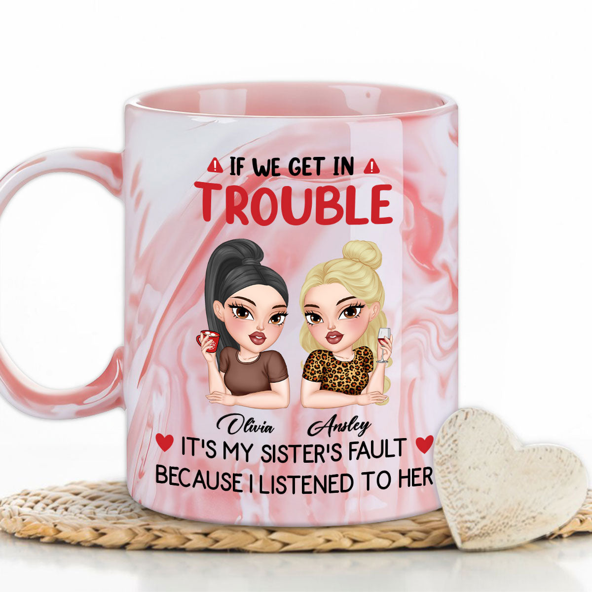 Custom Christmas & Birthday Gift For Sister • My Sister Made Me Do It - Personalized Pink Marble Mug