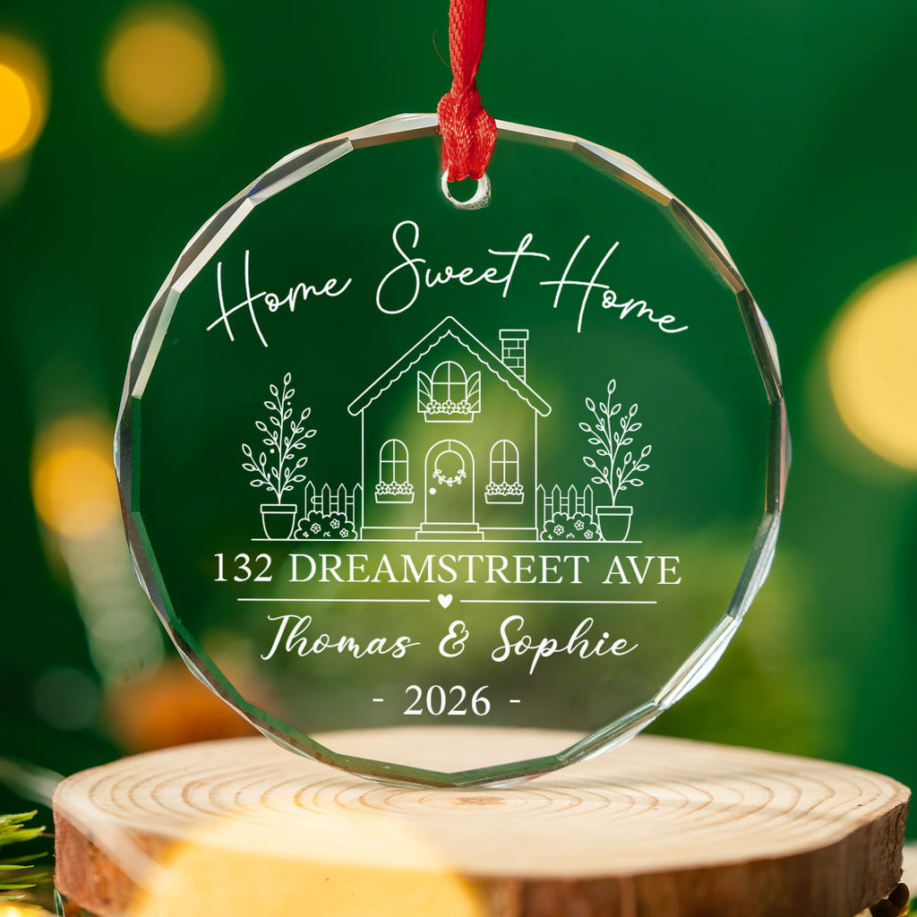 Custom Couple Christmas Ornament, Anniversary Gift •  Home Sweet Home - Personalized Glass Ornament