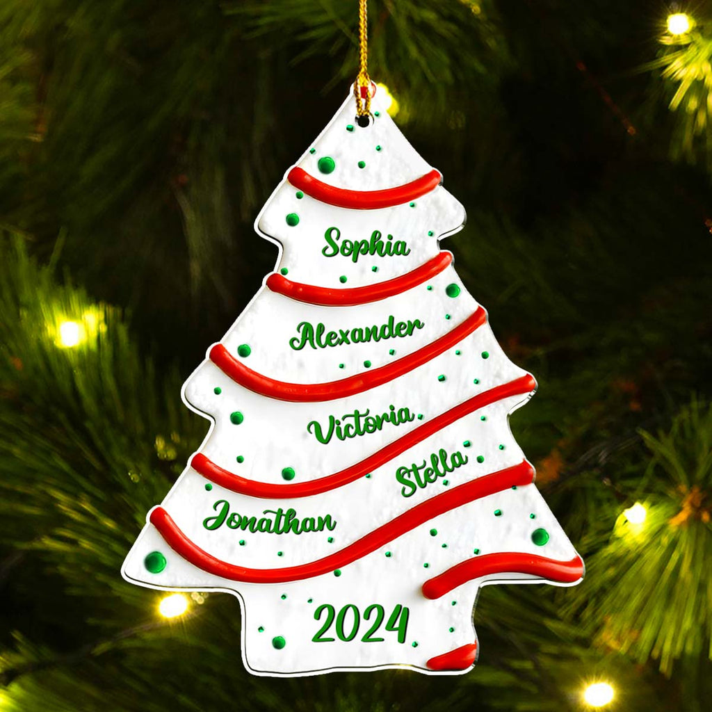 Custom Family Ornament, Christmas Gift for Family Members •  Christmas Tree Cake Name - Personalized 3D Effect Acrylic Ornament - Gifts For Family, Friends, Coworkers