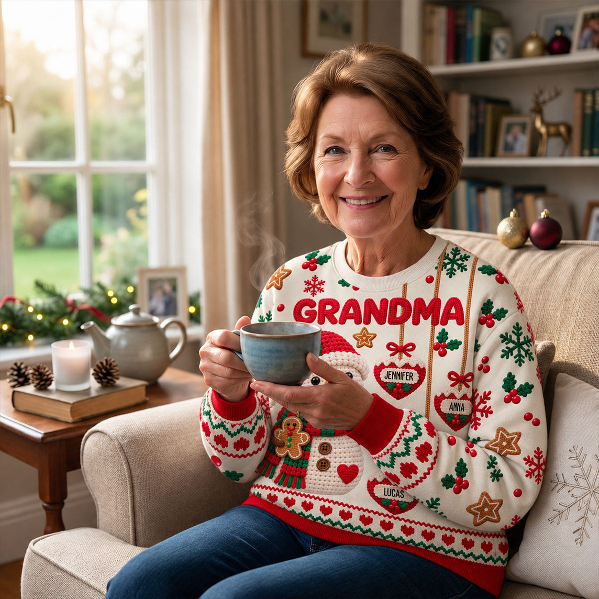 Custom Grandma Christmas Sweatshirt, Gift for Mothers • Cozy Grandma Era - Personalized All-Over-Print Sweatshirt