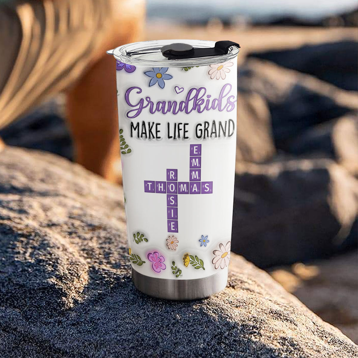Custom Christmas Birthday Gifts For Grandma • Grandkids Make Life Grand Crossword Puzzle - Personalized 3D Inflated Effect Tumbler