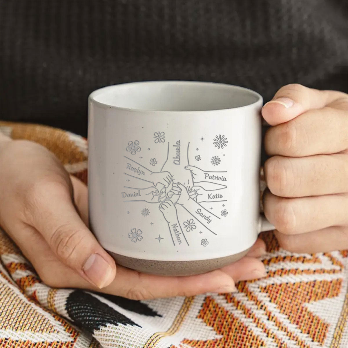 Custom Christmas & Birthday Gift For Grandma • Grandma, You Hold Our Hands And Our Hearts Forever - Personalized Engraved Pottery Mug
