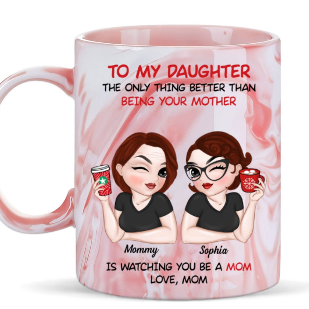 Custom Christmas & Birthday Gift for Mom • To My Daughter - Personalized Pink Marble Mug