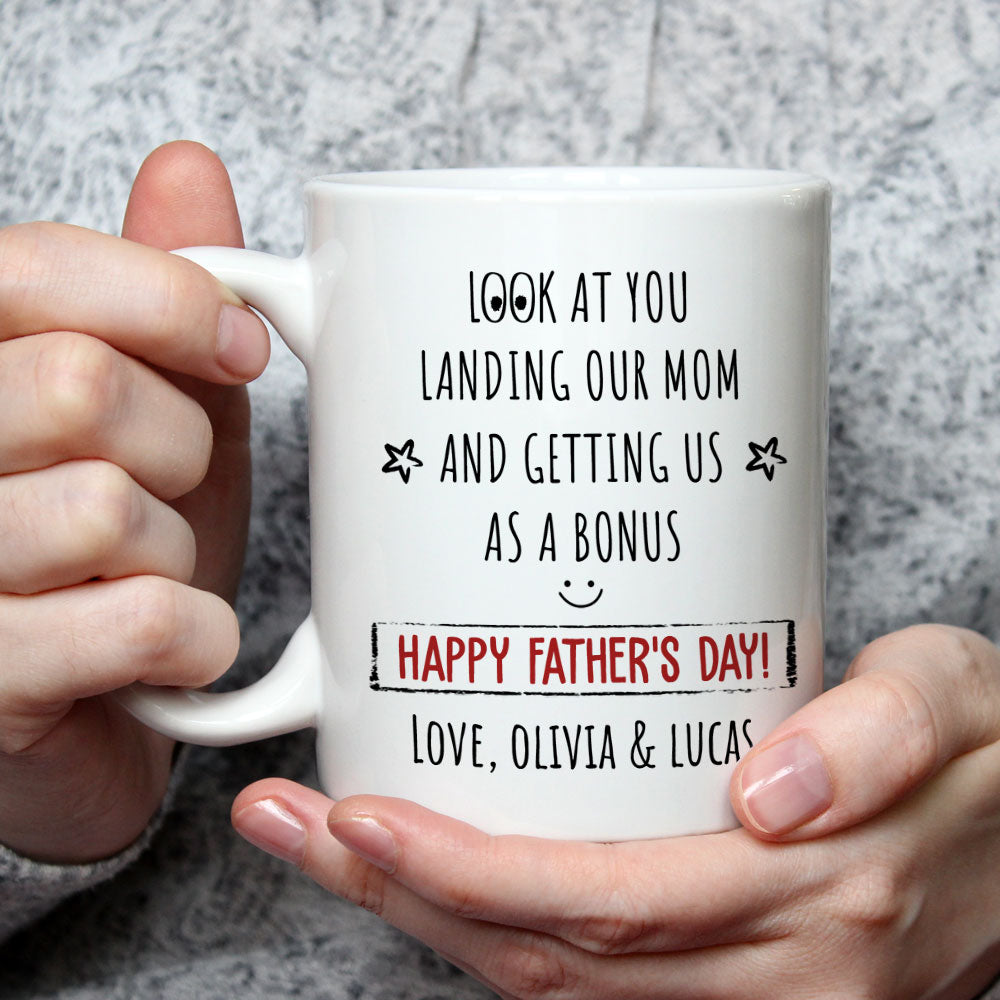Custom Christmas & Birthday Keepsake Gift • Best Bonus Dad Ever - Personalized Coffee Mug