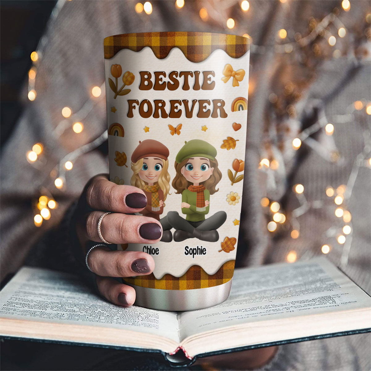Custom Christmas Birthday Gifts For Sister, Friend • Bestie Forever Autumn - Personalized Tumbler