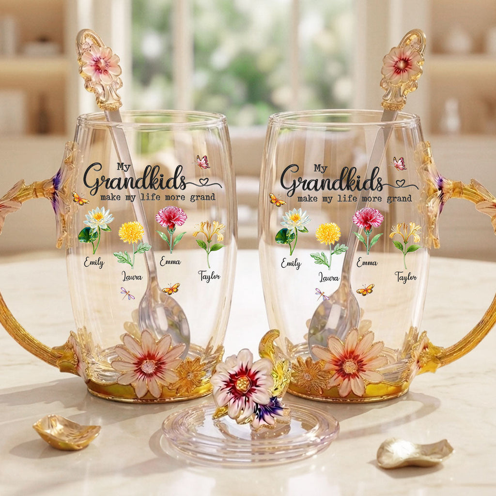 Make Life More Grand With Lovely Kids - Personalized 14OZ Flower Tea Cup