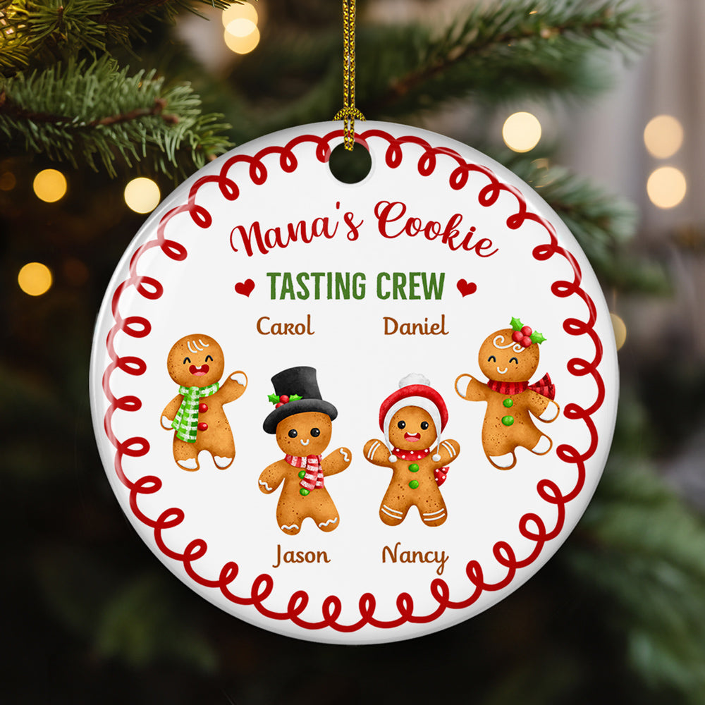 Custom Family Ornament, Christmas Gift for Family Members •  Tasting Crew Of Grandma - Personalized Circle Ceramic Ornament