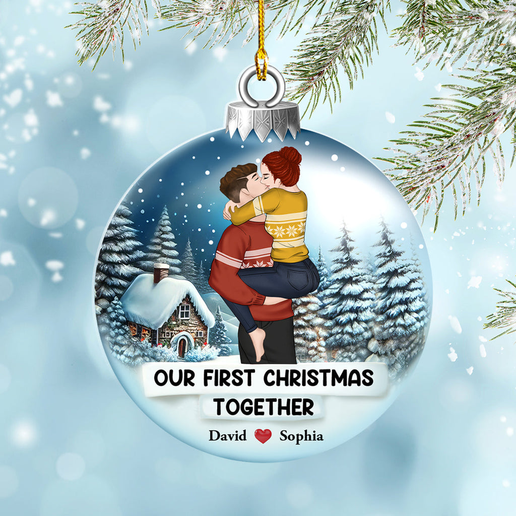 Custom First Christmas Ornament Married, Gift for Newlyweds •  First Christmas Together - Personalized Acrylic Ornament
