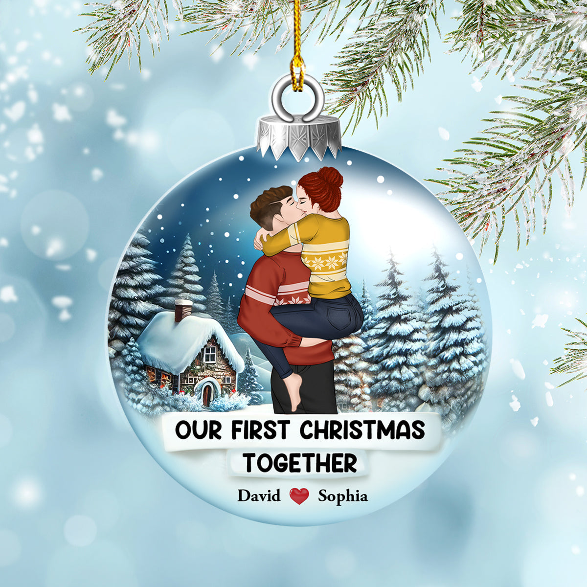 Custom First Christmas Ornament Married, Gift for Newlyweds •  First Christmas Together - Personalized Acrylic Ornament