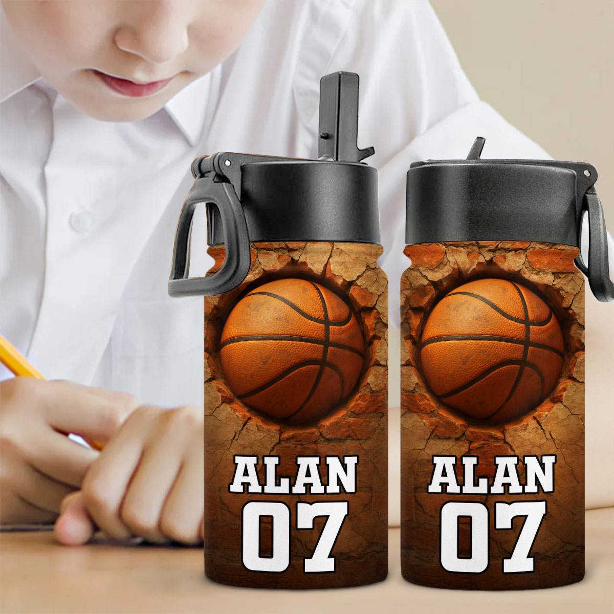 Sport Cracked Hole - Personalized 3D Effect Kids Water Bottle