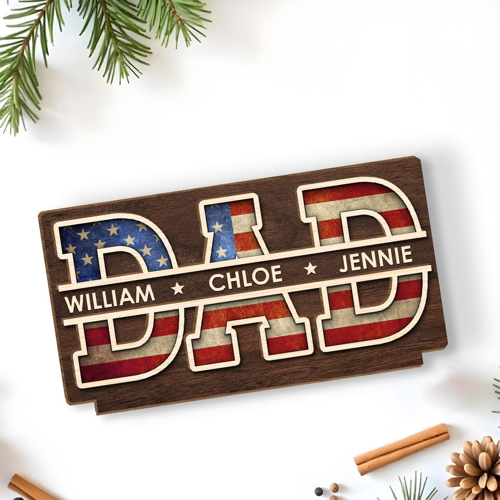 Custom Father's Day Decor, Gift for Dad & Grandpa • Dad America - Personalized 2-Layer Wood Plaque With Flat Base