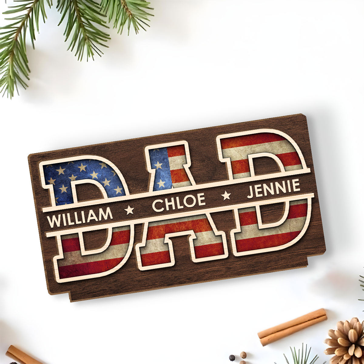 Custom Father's Day Decor, Gift for Dad & Grandpa • Dad America - Personalized 2-Layer Wood Plaque With Flat Base