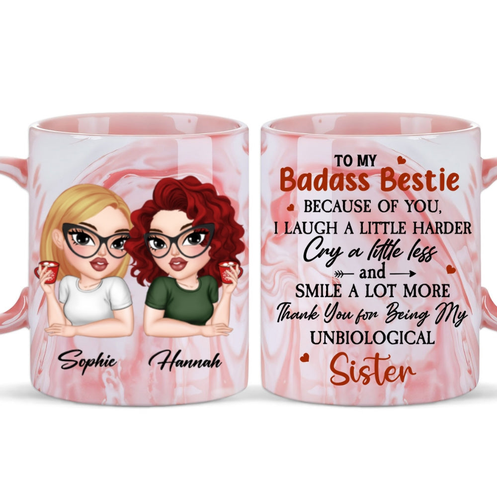Custom Best Friend, Christmas & Birthday Friendship Keepsake Gift • To My Badass Bestie - Personalized Pink Marble Mug