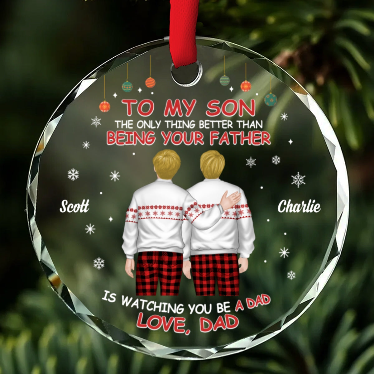 Custom Family Ornament, Christmas Gift for Family Members •  To Our Son We Are Proud Of You - Personalized Glass Ornament