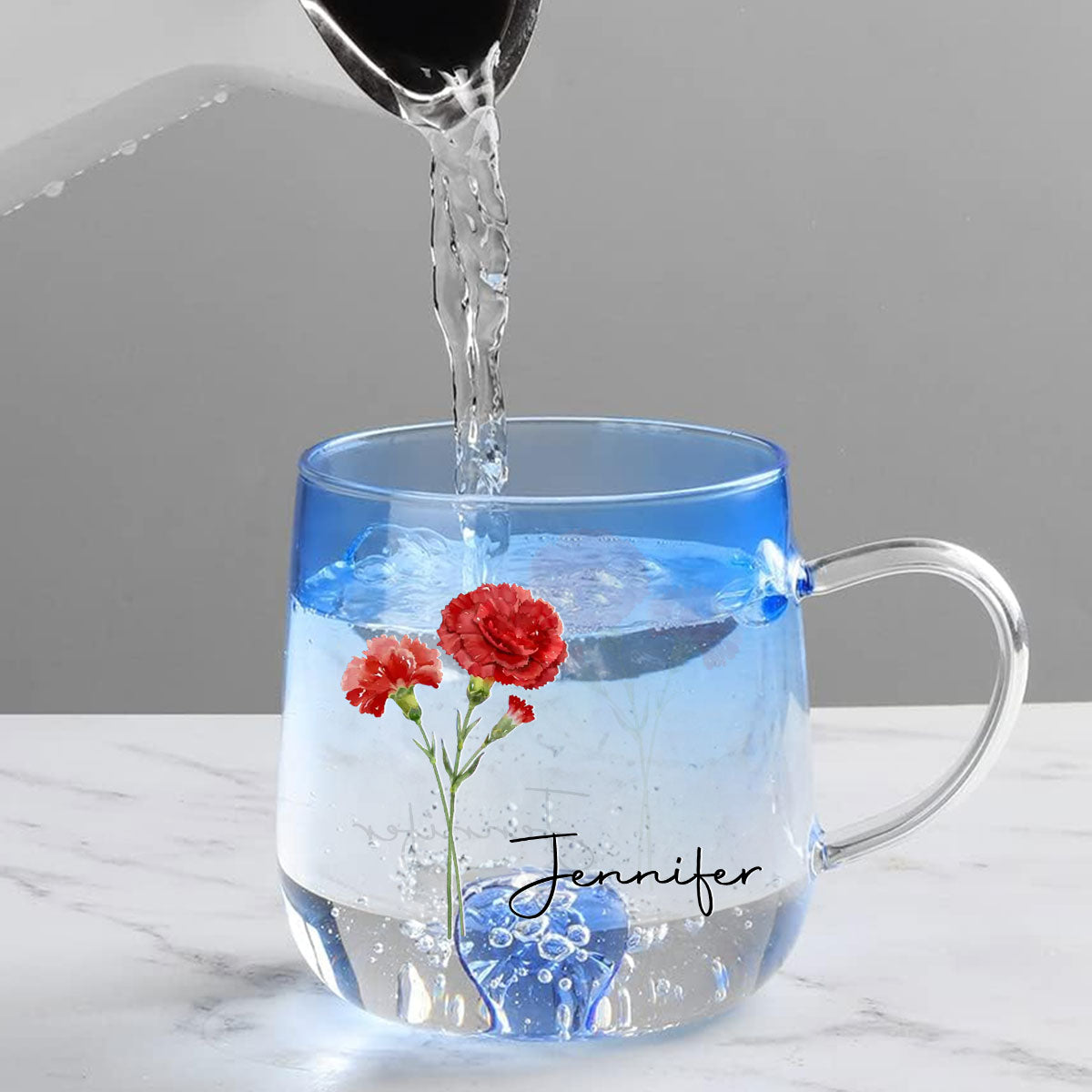 Custom Name & Birth Flower Birthday, Christmas Gift for Best Friend • You Are The Most Beautiful Flower - Personalized Blue Gradient Glass Mug