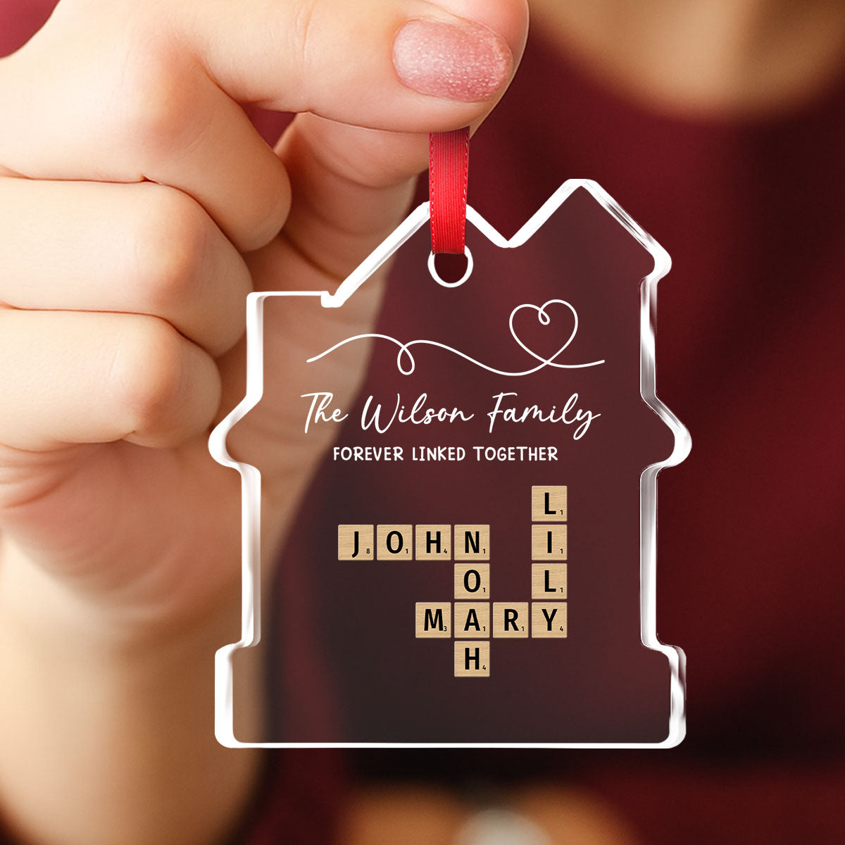 Custom Family Ornament, Christmas Gift for Family Members •  Family Hearts Forever Linked Together - Personalized House Shaped Glass Ornament