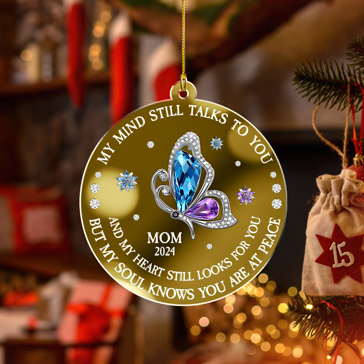 Custom Memorial Christmas Ornament, Sympathy Keepsake •  My Soul Knows You Are At Peace - Personalized Mirrored Acrylic Ornament