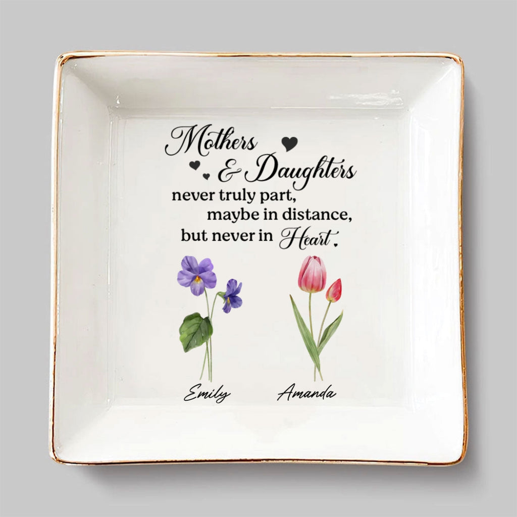 Custom Birth Flower Daughter Trinket Dish, Meaningful Birthday Gift For Her • Mother And Daughter - Personalized Jewelry Dish