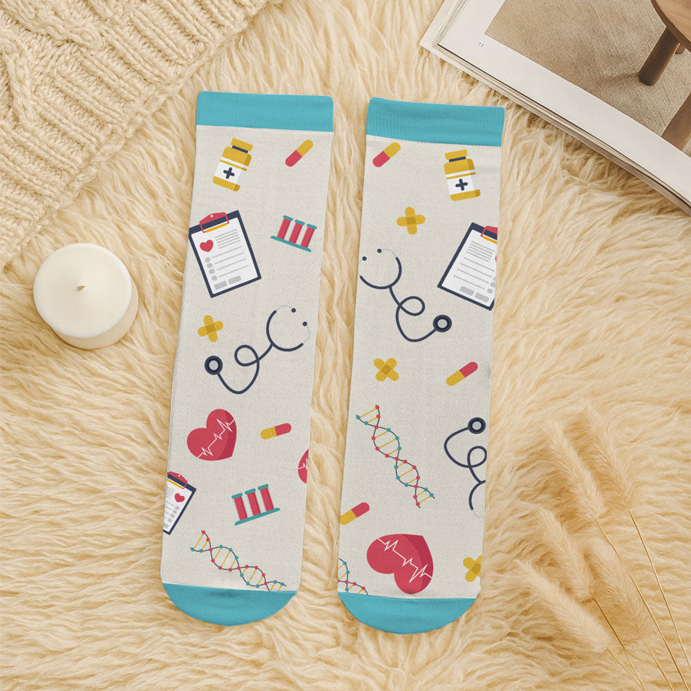 Custom Nurse Christmas Footwear Gift, Healthcare Worker Appreciation Gift • Proud To Be A Nurse - Personalized Crew Socks