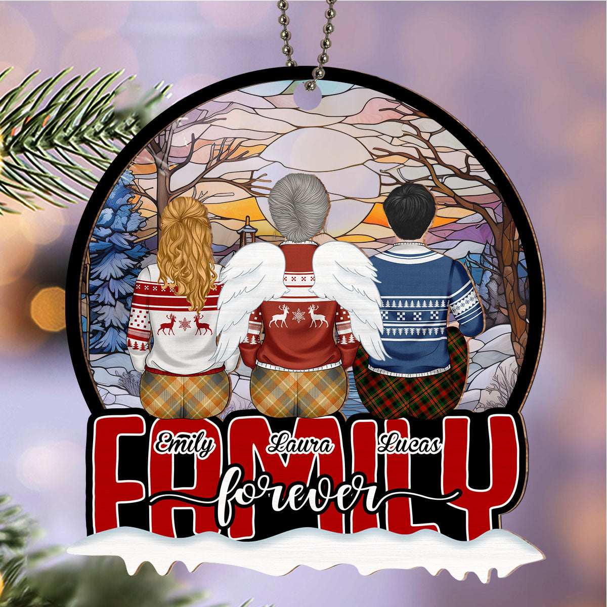 Custom Family Ornament, Christmas Gift for Family Members •  Family Last Forever - Personalized Suncatcher Ornament