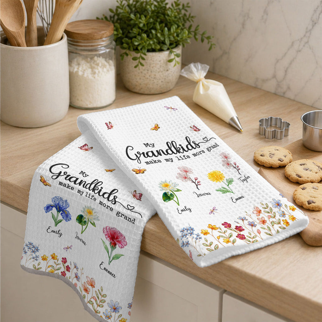 Custom Names Kitchen Towel, Mother's Day Birthday Gift For Mom Mother • Make Life More Grand With Lovely Kids - Personalized Kitchen Towel