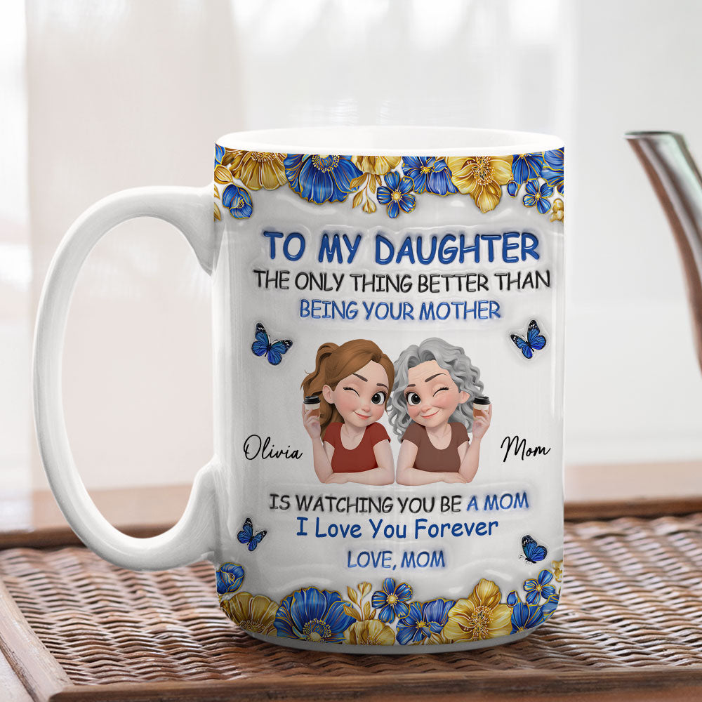 Custom Mother's Day Gift for Daughter • To My Daughter Blue Flower - Personalized 3D Effect Mug