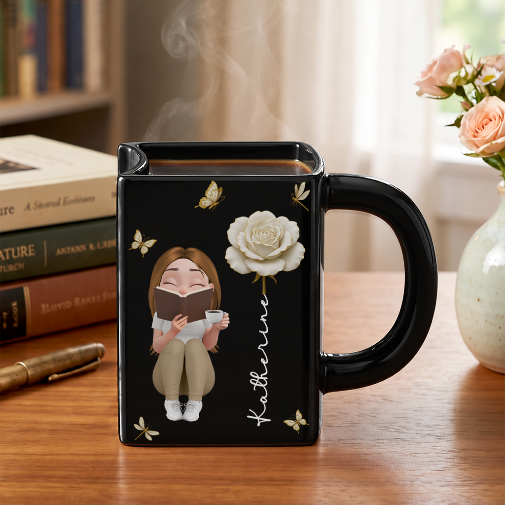 Custom Best Friend, Christmas & Birthday Friendship Keepsake Gift • Reading Is My Hobby - Personalized Book Shaped Mug