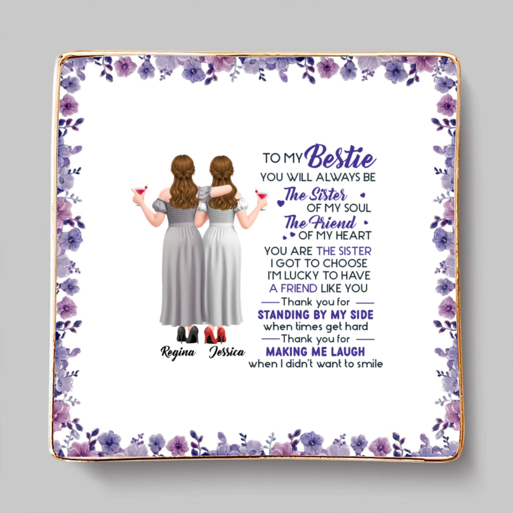 Custom Bestie Trinket Dish, Birthday Christmas Gift For Best Friend • Sister Of My Soul - Personalized Jewelry Dish