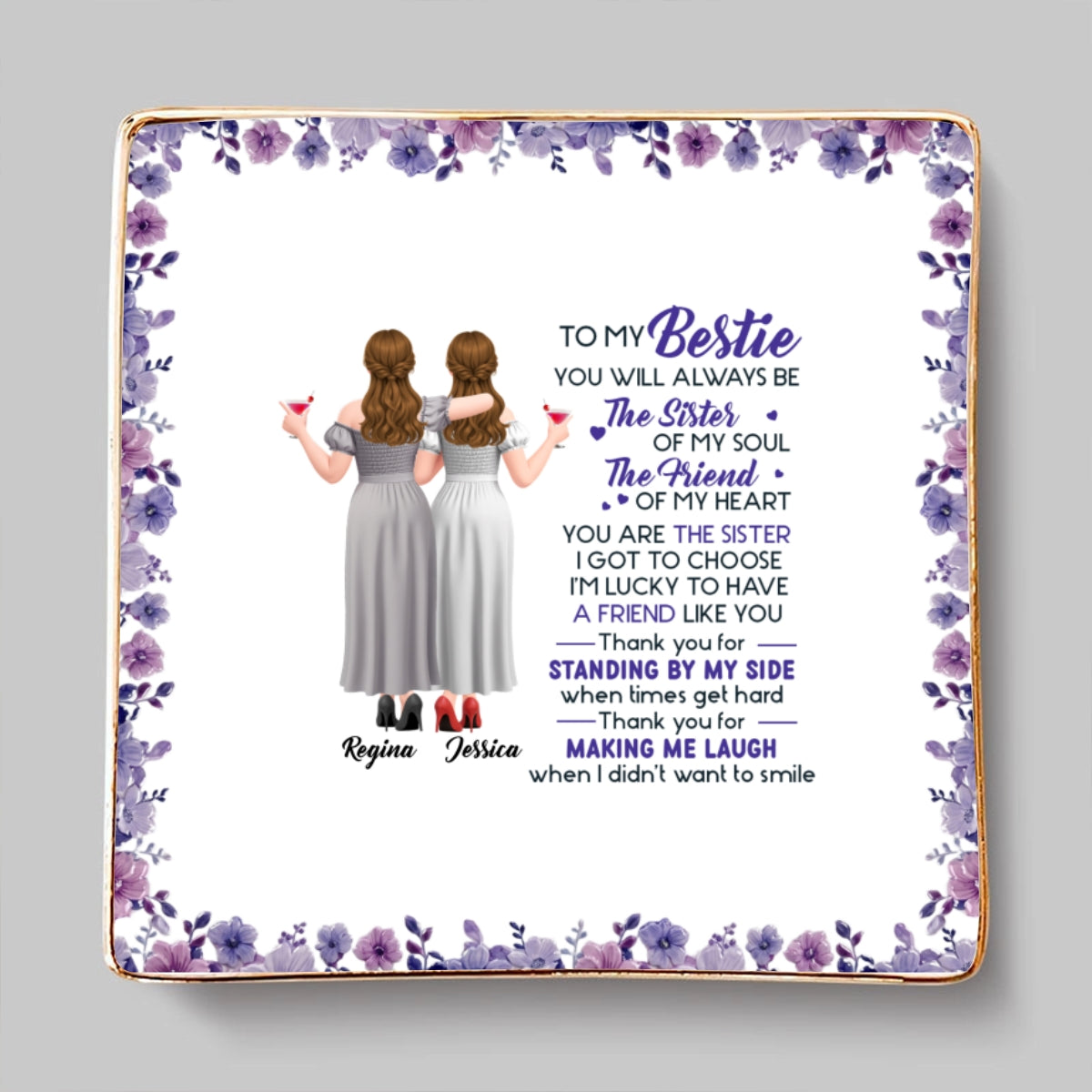 Custom Bestie Trinket Dish, Birthday Christmas Gift For Best Friend • Sister Of My Soul - Personalized Jewelry Dish
