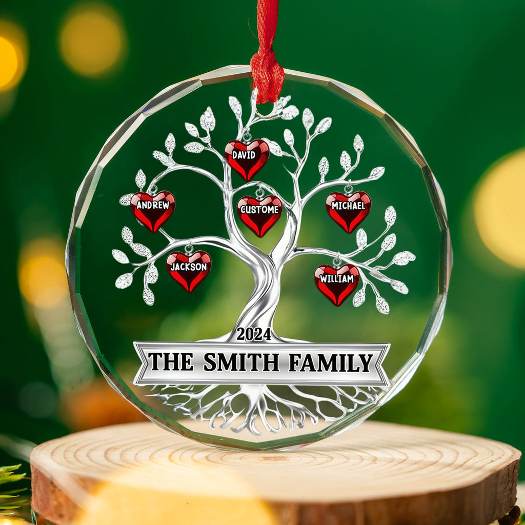 Custom Family Ornament, Christmas Gift for Family Members •  Family Tree - Personalized Glass Ornament
