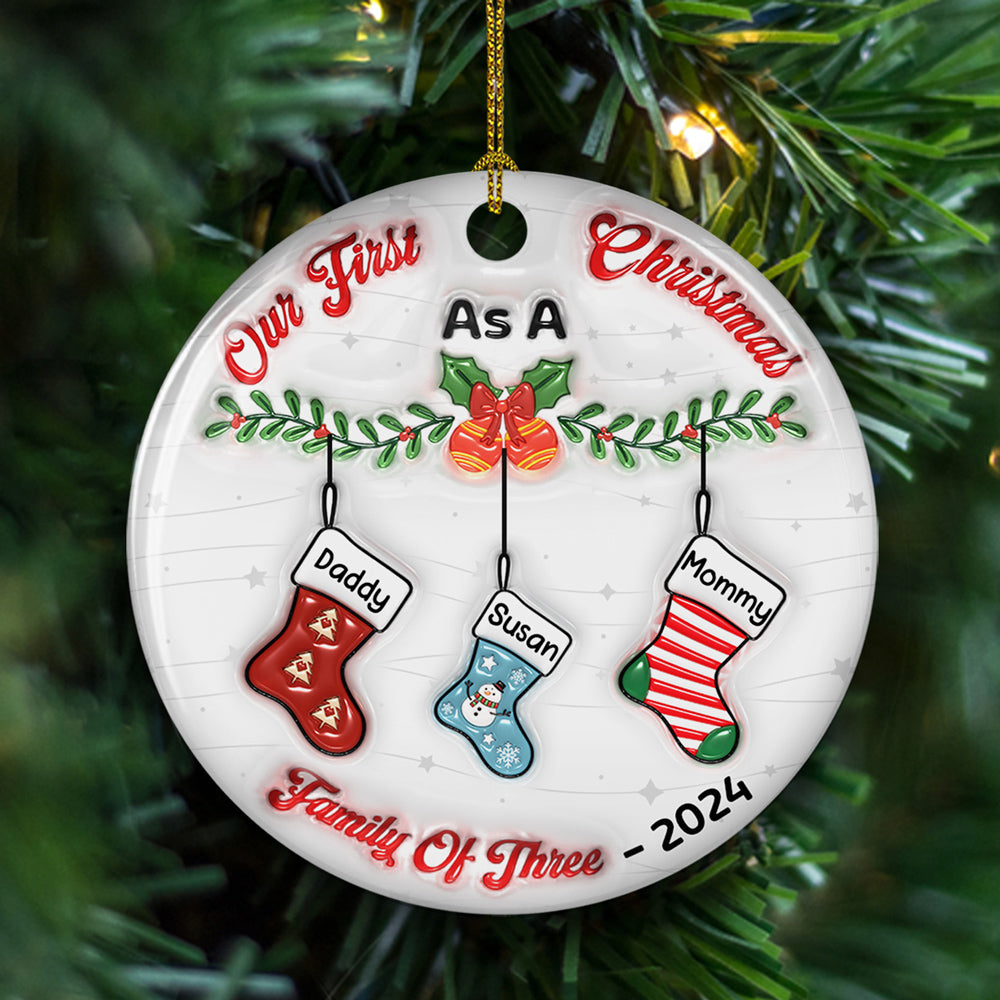 Custom Family First Christmas Ornament •  Our First Christmas As A Family - Personalized 3D Inflated Effect Ceramic Ornament