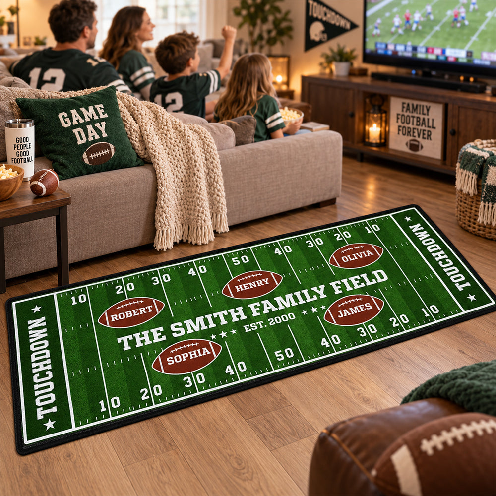 Custom Family Name Rug, Housewarming Birthday Gift For Family Members • Our Team Our Home Field - Personalized Runner Rug