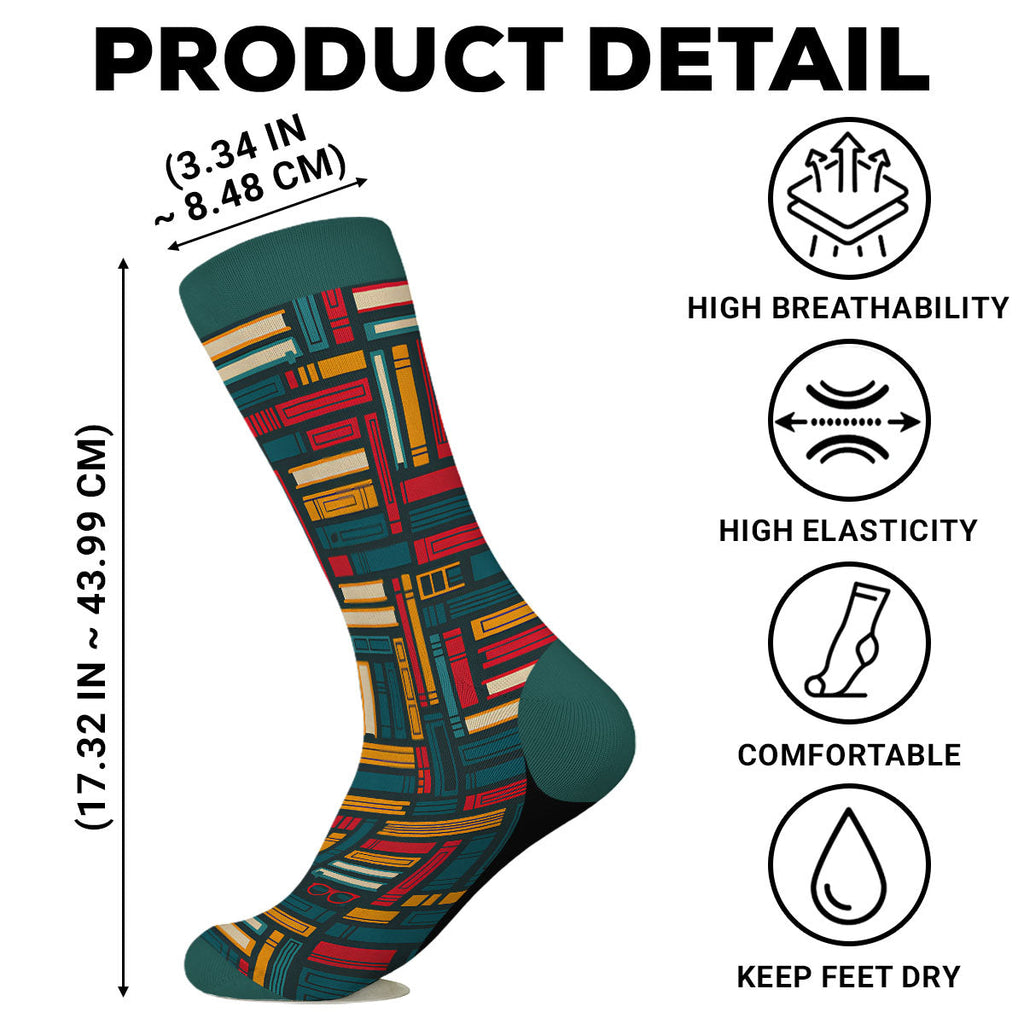 Custom Christmas Birthday Gift For Book Lovers, Bookworms, Readers • Lost in Stories - Personalized Crew Socks