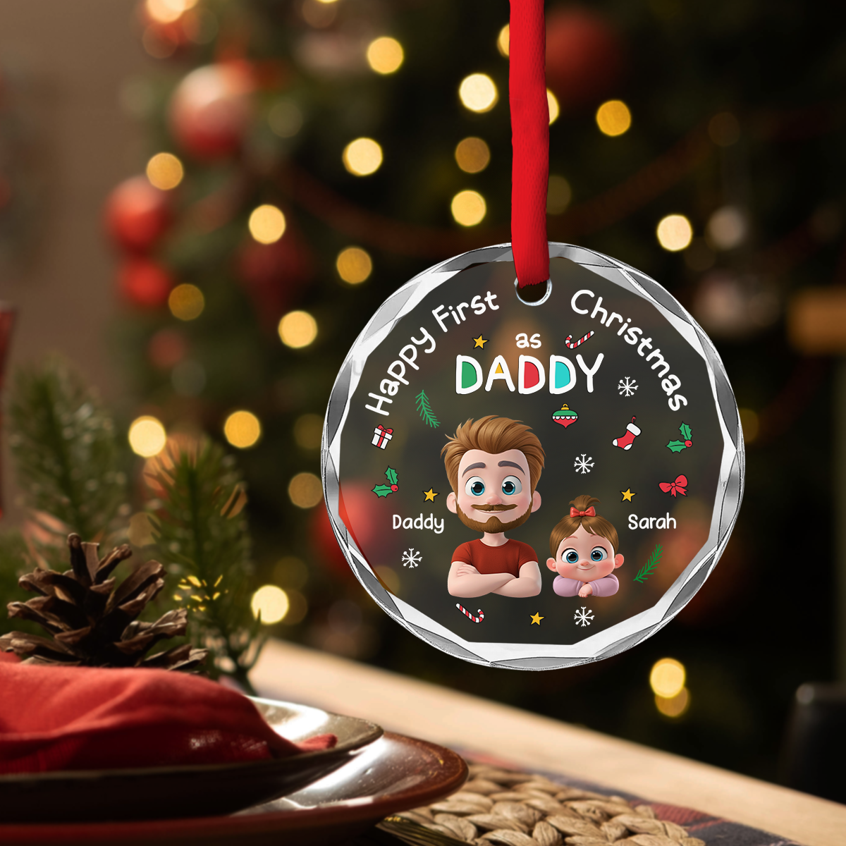 Custom First Christmas Ornament Married, Gift for Newlyweds •  First Christmas With Baby - Personalized Glass Ornament