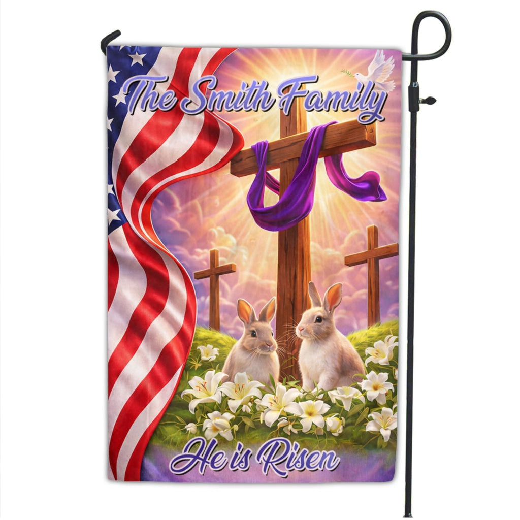 He Is Risen Easter Cross - Personalized Flag
