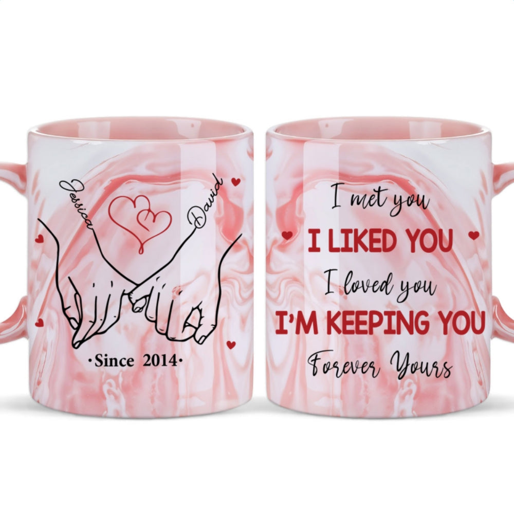 Custom Anniversary Keepsake Gifts For Couple • I'm Keeping You Forever Yours - Personalized Pink Marble Mug
