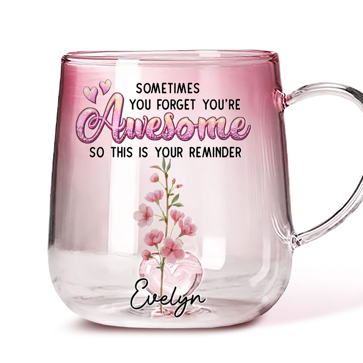 Custom Best Friend, Christmas & Birthday Friendship Keepsake Gift • You Are Always Awesome - Personalized Pink Gradient Glass Mug