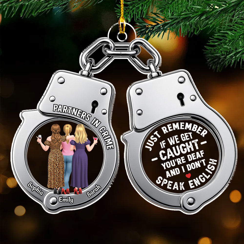 Custom Friendship Christmas Ornament, Best Friend Gift •  Partners In Crime Bestie - Personalized Acrylic Ornament