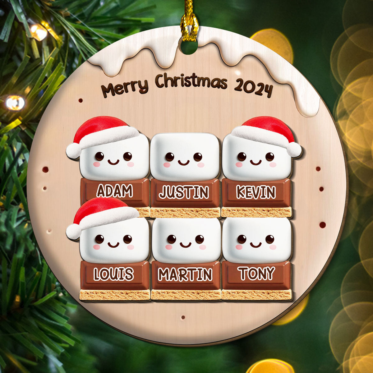 Custom Family Ornament, Christmas Gift for Family Members •  Smores Family - Personalized Freeshape 2-Layered Wood Ornament