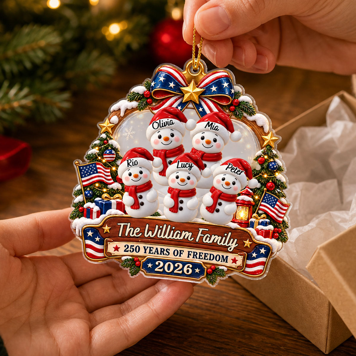 Custom Family Ornament, Christmas Gift for Family Members •  America 250 Years - Personalized 3D Effect Acrylic Ornament