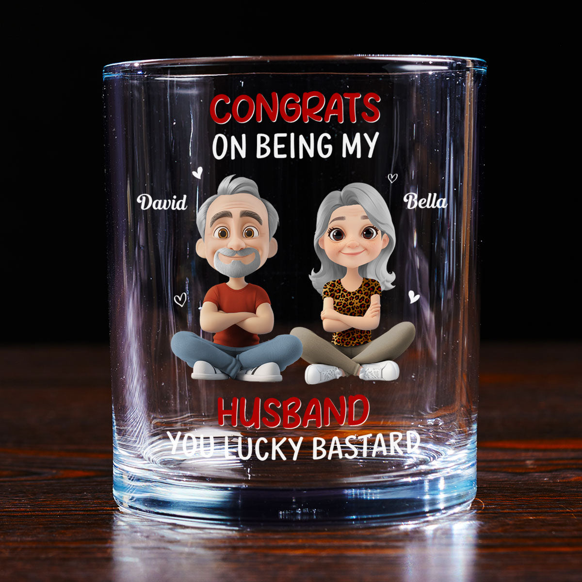 Custom Christmas Anniversary Birthday Drinkware Gifts for Husband • Congrats My Husband - Personalized Whiskey Glass