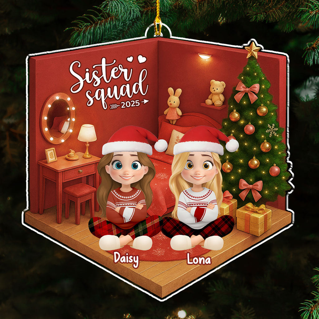 Custom Sister Christmas Ornament •  Cozy Dollhouse Nights - Personalized Acrylic Ornament