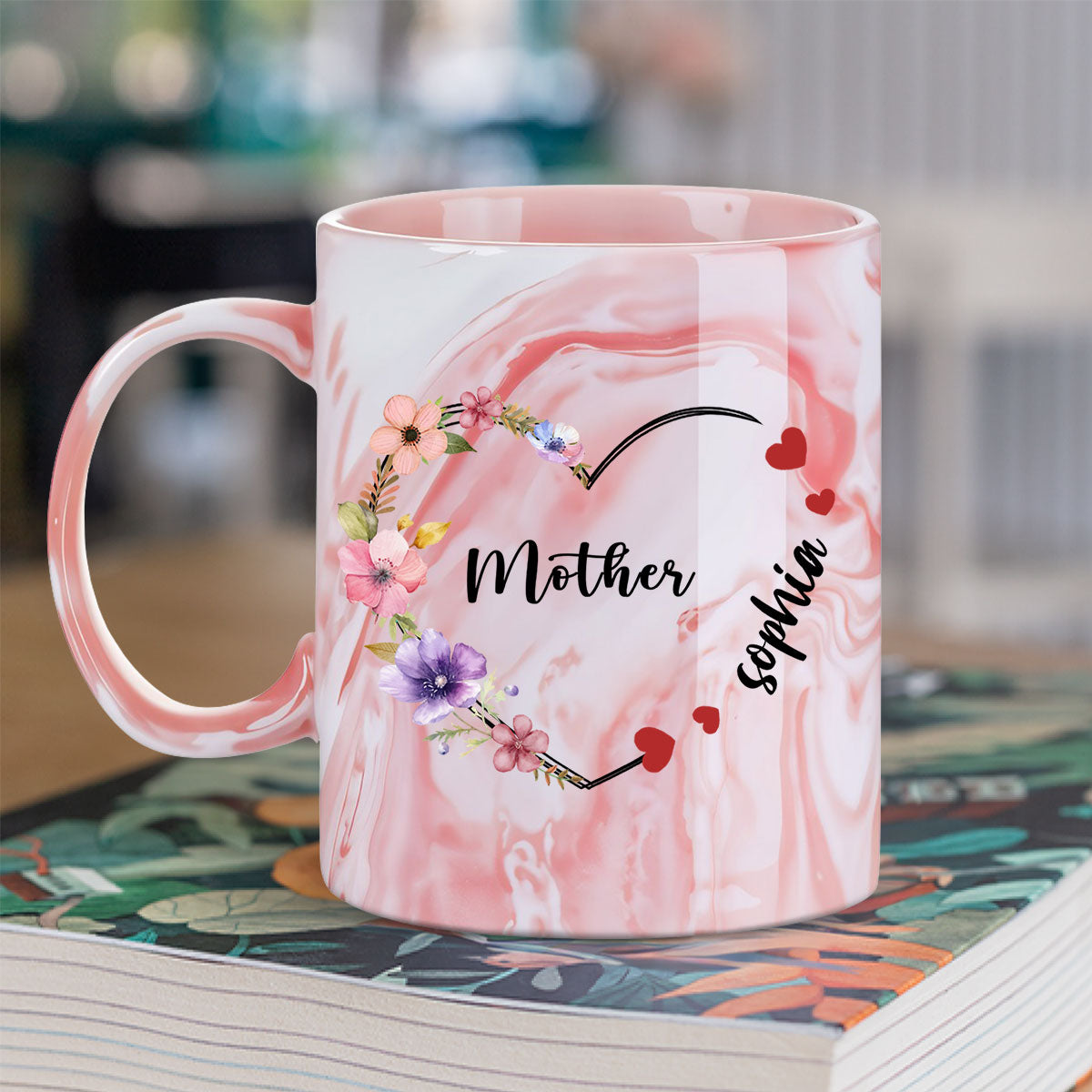 Custom Mother's Day Gift for Mom & Grandma • Sweethearts Of Mom - Personalized Pink Marble Mug