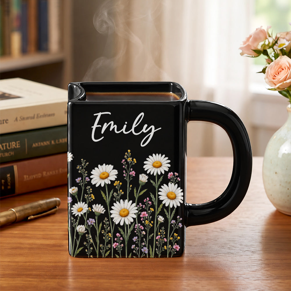 Custom Birth Flower & Name For Friends, Book Lovers, Bookworms, Readers • A Cozy Cup For Readers - Personalized Book Shaped Mug