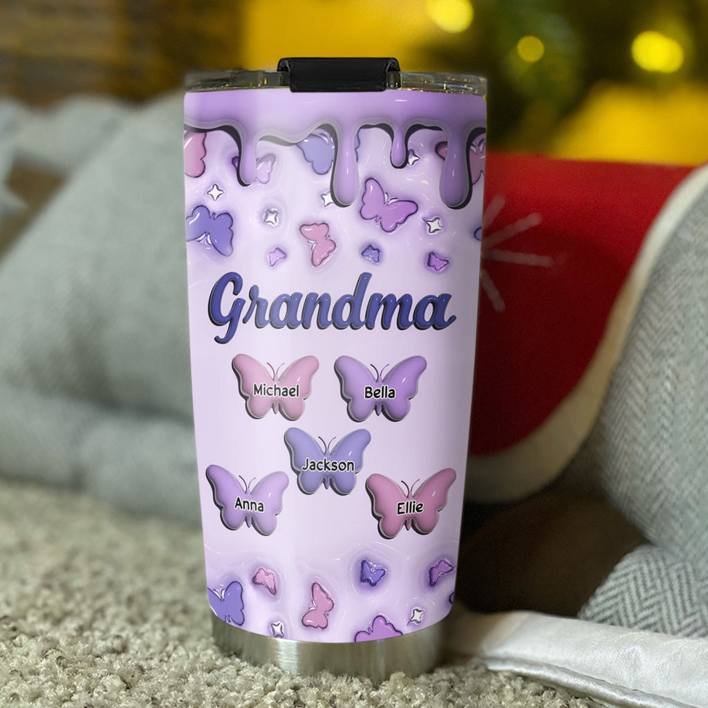 Custom Christmas Birthday Gifts For Grandma • Grandma And Grandkid - Personalized 3D Inflated Effect Tumbler